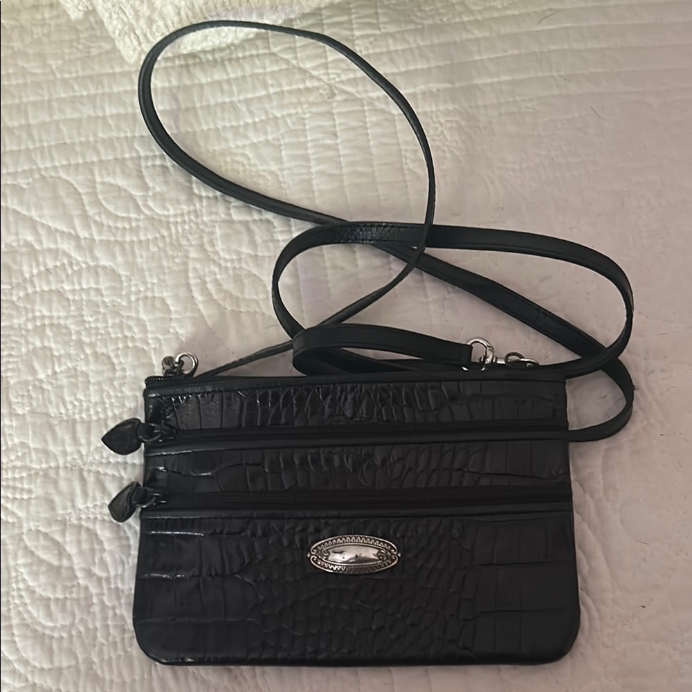 Brighton Black Crocodile-Pattern Crossbody Bag